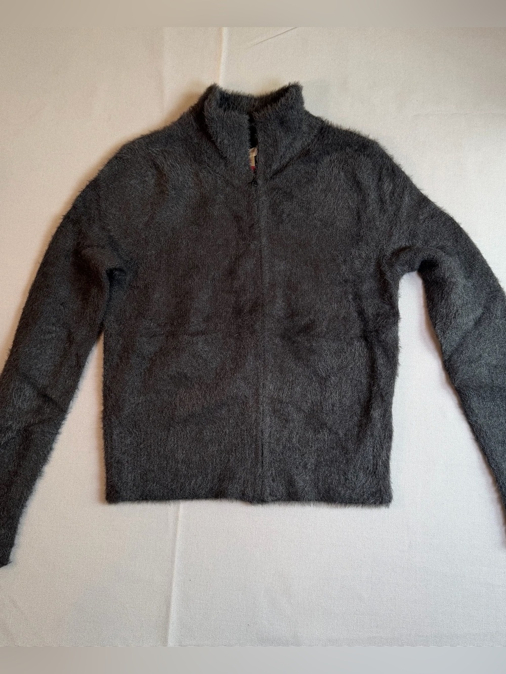 No Boundaries Juniors szS(3-5) Black Fuzzy Full Zip-Up Sweater with Mock Neck